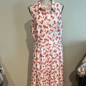 Cato White and Red Cherry Print Midi Dress
